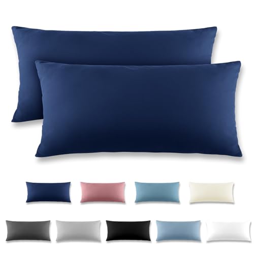 REDKEY Kissenbezug 40x80 cm 2er Set Kopfkissenbezug mit Reißverschluss - Kissenhülle aus gebürstetem Mikrofaser für Kissen,Waschbar bis 40°C Marineblau von REDKEY
