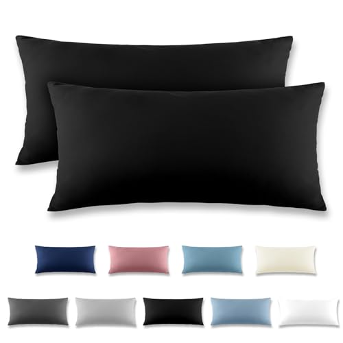 REDKEY Kissenbezug 40x80 cm 2er Set Kopfkissenbezug mit Reißverschluss - Kissenhülle aus gebürstetem Mikrofaser für Kissen,Waschbar bis 40°C Schwarz REDKEY Kissenbezug 40x80 cm 2er Set Kopfkissenbezug mit Reißverschluss - Kissenhülle aus gebürstetem Mikrofaser für Kissen,Waschbar bis 40°C Schwarz von REDKEY
