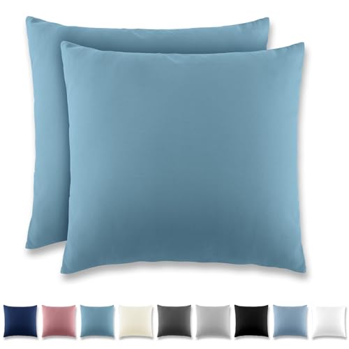 REDKEY Kissenbezug 50x50 cm 2er Set Kopfkissenbezug mit Reißverschluss - Kissenhülle aus gebürstetem Mikrofaser für Kissen,Waschbar bis 40°C Aqua blau von REDKEY