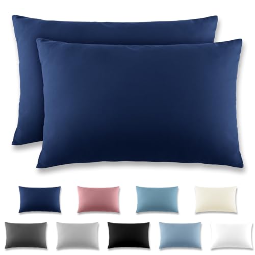 REDKEY Kissenbezug 50x70 cm 2er Set Kopfkissenbezug mit Reißverschluss - Kissenhülle aus gebürstetem Mikrofaser für Kissen,Waschbar bis 40°C Marineblau von REDKEY