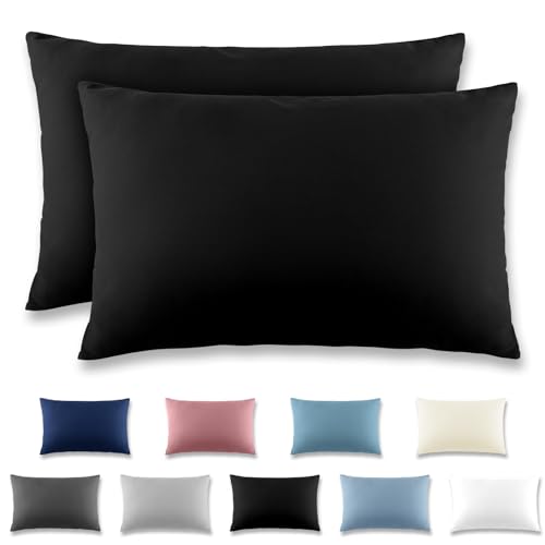 REDKEY Kissenbezug 50x70 cm 2er Set Kopfkissenbezug mit Reißverschluss - Kissenhülle aus gebürstetem Mikrofaser für Kissen,Waschbar bis 40°C Schwarz von REDKEY