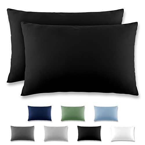 REDKEY Kissenbezug 50x80 cm - 2er Set Kopfkissenbezug - Mikrofaser Kissenhülle für Kissen, Kopfkissenbezüge mit Laschenvershluss, 50 x 80 Pillow Case - Schwarz von REDKEY