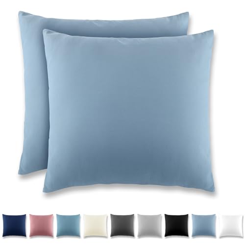 REDKEY Kissenbezug 65x65 cm 2er Set Kopfkissenbezug mit Reißverschluss - Kissenhülle aus gebürstetem Mikrofaser für Kissen,Waschbar bis 40°C Graublau von REDKEY