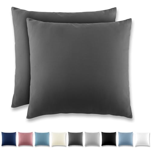 REDKEY Kissenbezug 65x65 cm 2er Set Kopfkissenbezug mit Reißverschluss - Kissenhülle aus gebürstetem Mikrofaser für Kissen,Waschbar bis 40°C Anthrazit von REDKEY