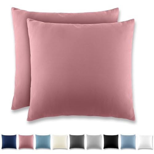 REDKEY Kissenbezug 80x80 cm 2er Set Kopfkissenbezug mit Reißverschluss - Kissenhülle aus gebürstetem Mikrofaser für Kissen,Waschbar bis 40°C Altrosa von REDKEY