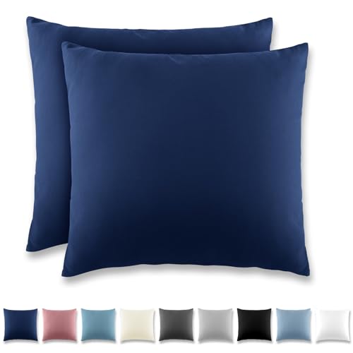 REDKEY Kissenbezug 80x80 cm 2er Set Kopfkissenbezug mit Reißverschluss - Kissenhülle aus gebürstetem Mikrofaser für Kissen,Waschbar bis 40°C Marineblau von REDKEY