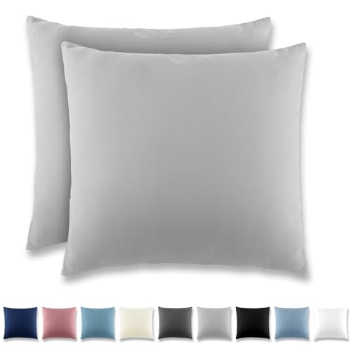 REDKEY Kissenbezug 80x80 cm 2er Set Kopfkissenbezug mit Reißverschluss - Kissenhülle aus gebürstetem Mikrofaser für Kissen,Waschbar bis 40°C Hellgrau von REDKEY