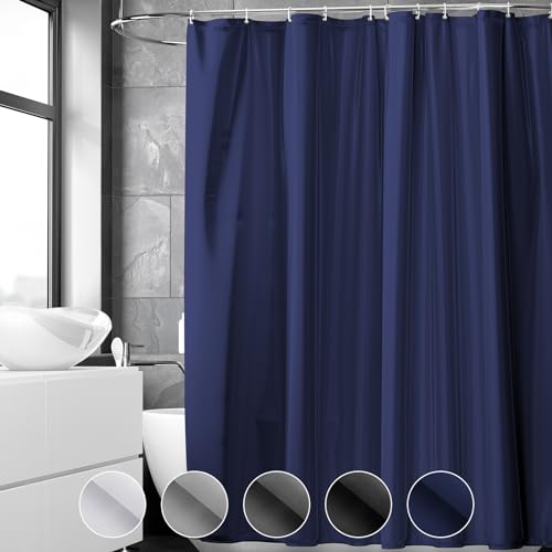 REDKEY Wasserdichter Duschvorhang 120x180 cm, Anti-schimmel Duschvorhänge, Waschbar Schnelltrocknend PVC, Antibakteriell Badewanne Vorhang mit 8 Haken für Badezimmer, Shower Curtain Dunkelblau von REDKEY