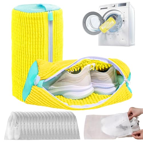 2 Stück Schuhwaschbeutel Waschmaschine Wiederverwendbar Plüsch Wäschebeutel mit Reißverschluss Anti-Verformung Wäschesack für Alle Schuharten - 360° Reinigungsflusen(mit 20 Schuhtrockenbeuteln) von REDKNOT