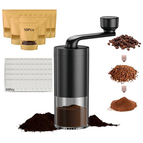 61 Stück Mini Manuell Kaffeemühle einstellbarem Mahlgrad Handkaffeemühle mit 36g Kapazität Coffee Grinder mit 50 Kaffeefilter und 10 Kraftpapiertüten für Espresso, Reise, Camping von REDKNOT