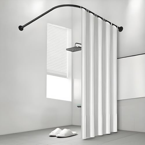 Duschvorhang 180x200cm mit Duschvorhangstange L Form 120 x 120cm, Wasserdicht und Trocknet Schnell Duschvorhänge Edelstahl Ecke Duschstange 15kg Tragkraft Kein Durchhängen mit 12 Ringe für Badezimmer Duschvorhang 180x200cm mit Duschvorhangstange L Form 120 x 120cm, Wasserdicht und Trocknet Schnell Duschvorhänge Edelstahl Ecke Duschstange 15kg Tragkraft Kein Durchhängen mit 12 Ringe für Badezimmer von REDKNOT