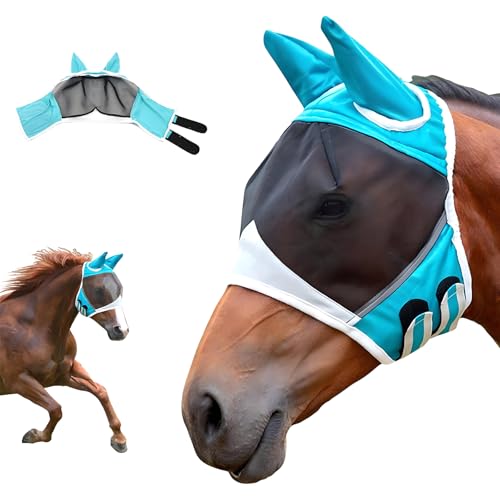 Pferde Fliegenmaske Atmungsaktive Mesh Fliegenschutz Pferd mit Ohrenschutz UV-Schutz Fliegenmaske weich Elastisch Horse Fly Mask Für Sommer von REDKNOT