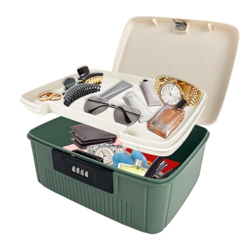 REDKNOT 2 Schicht Abschließbare Box mit 4-Stelligem Zahlenschloss 25x21x11.5 cm Groß Aufbewahrungsbox mit Herausnehmbarem Fach Tragbare Organizer Box für Küche Zuhause Schule Büro REDKNOT 2 Schicht Abschließbare Box mit 4-Stelligem Zahlenschloss 25x21x11.5 cm Groß Aufbewahrungsbox mit Herausnehmbarem Fach Tragbare Organizer Box für Küche Zuhause Schule Büro von REDKNOT