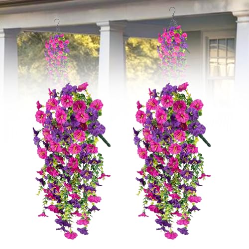 REDKNOT 2 Stück Kunstblumen Morning Glory Hängepflanze Künstliche Blumen Hänge Efeu Dekopflanzen, Wasserfest und Sonnenfest für Garten, Hochzeiten, Balkon, Hofdekoration und Wandanhänger von REDKNOT