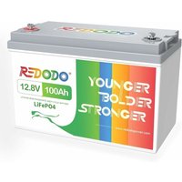 Redodo - 12V 100Ah LiFePO4 Batterie, 100A bms, 4000+ Zyklen, max 1280W Leistung für Blei-Säure Batterien für rv, Camping, Solar Home Systeme-Packung 1 von REDODO