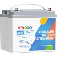 24V25Ah LiFePO4 Lithium Batterie mit 50A bms Schutz, 2C hohe Entladungsrate, 1280W Dauerlastleistung, 640Wh Elektrizität für Rasenmäher, elektrische von REDODO