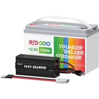 Redodo - 12.8V 100Ah LiFePO4 Batterie mit 14.6V 20A Lithium Batterie Ladegerät Eingebautes 100A bms, 5-Stunden-schnelle und vollständige Aufladung, von REDODO
