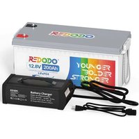 Redodo - LiFePO4 12V 200Ah Wiederaufladbare Lithium-Batterie mit LiFePO4 Ladegerät 14,6V 40A, 5 Std. Schnelles Aufladen, 100A bms für von REDODO