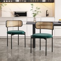 2er-Set Esszimmerstühle aus Samt, modern und schlicht, mit vier Stützbeinen aus Metall, Freizeit-Rattanstuhl, für Wohnzimmer, Schlafzimmer, grün von REDOM