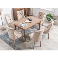 4-Bein-Stuhl, Esszimmerstuhl aus beigem Samt, hohe Rückenlehne, mit Knopfsteppung, Massivholzstruktur, beige, (Set, 6 Stück) von REDOM