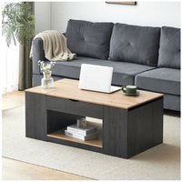 Couchtisch mit Liftfunktion - 109 cm, graue Struktur, elegantes Design, Stauraum unter der Platte von REDOM