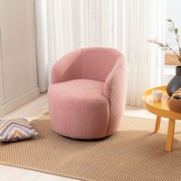 Redom - Drehstuhl aus weichem Teddy-Stoff, Fassstuhl mit schwarzem, rosa pulverbeschichtetem Metallring von REDOM
