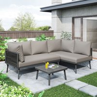 Garten-Lounge-Set aus Eisen, Gartenmöbel-Set aus grauem Seil, L-förmiges Gartenmöbel-Set, graues Lounge-Set aus Seil mit Sitzkissen, verstellbaren von REDOM