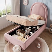 Gepolstertes Kinderbett, Einzelbett mit kosmischem Motiv, 90 x 200 cm, rosa, Samt für Jungen und Mädchen (ohne Matratze) von REDOM