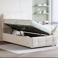 Gepolstertes Kinderbett 90x200 cm, hydraulisches Stauraumbett, höhenverstellbares Kopfteil, hohes Einzelbett, Samtstoff, beige Gepolstertes Kinderbett 90x200 cm, hydraulisches Stauraumbett, höhenverstellbares Kopfteil, hohes Einzelbett, Samtstoff, beige von REDOM