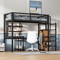 Redom - Hochbett 90x200 mit Sicherheitsleiter, Kinderbett mit Kleiderschrank aus Eisenrahmen und schwarzem Computertisch Redom - Hochbett 90x200 mit Sicherheitsleiter, Kinderbett mit Kleiderschrank aus Eisenrahmen und schwarzem Computertisch von REDOM