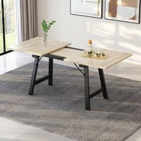 Holzfarbener Teleskop-Esstisch 140/180 x 80 cm, Teleskoplänge bis zu 180 cm, Esstisch in Naturfarbe, schlichter und moderner Stil, Halterung aus von REDOM