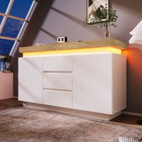 Kommode, Hochglanz-Sideboard mit 2 Türen und 3 Schubladen, LED-Beleuchtung (App-Steuerung), vielseitiges Möbel für Wohn- und Schlafzimmer, 81 x 140 x von REDOM