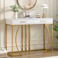 Konsole mit 2 Schubladen - moderner Stil - Weiß & Gold von REDOM