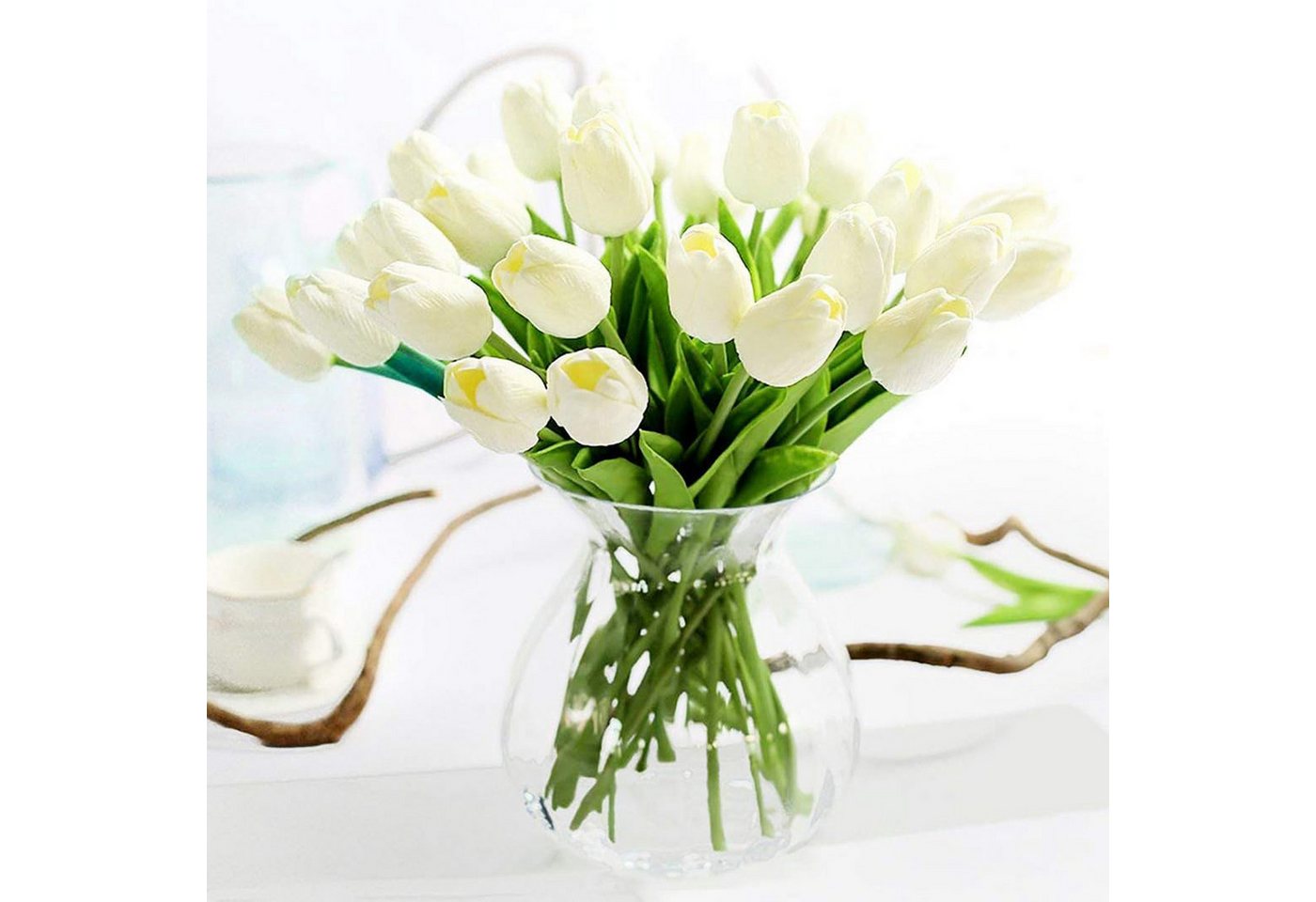 Kunstblume 10er Set künstliche Tulpen Tulpe, REDOM, Höhe 33 cm, dekorative Kunstpflanze für Vasen Tischdeko Hochzeiten DIY-Gestecke von REDOM