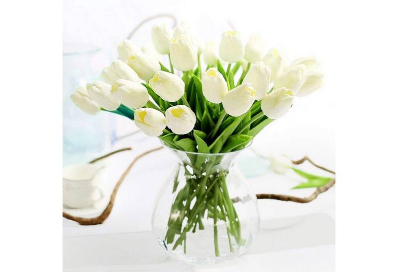 Kunstblume 10er Set künstliche Tulpen Tulpe, REDOM, Höhe 33 cm, dekorative Kunstpflanze für Vasen Tischdeko Hochzeiten DIY-Gestecke von REDOM