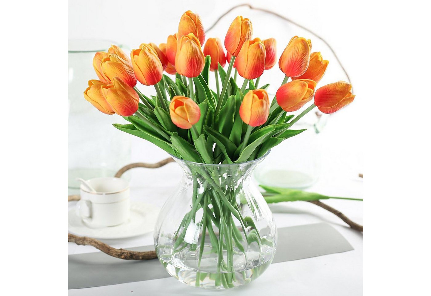 Kunstblume 10er Set künstliche Tulpen Tulpe, REDOM, Höhe 33 cm, dekorative Kunstpflanze für Vasen Tischdeko Hochzeiten DIY-Gestecke von REDOM