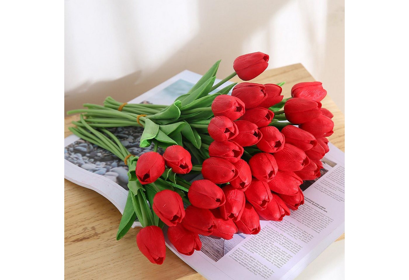Kunstblume 10er Set künstliche Tulpen Tulpe, REDOM, Höhe 33 cm, dekorative Kunstpflanze für Vasen Tischdeko Hochzeiten DIY-Gestecke von REDOM