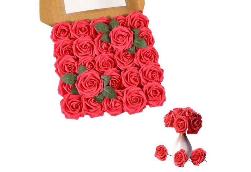 Kunstblume 25er Set Künstliche Schaumrosen Rose, REDOM, Höhe 21.5 cm, Kunstpflanze Basteln, für Hochzeitsdekoration Blumensträuße usw. von REDOM