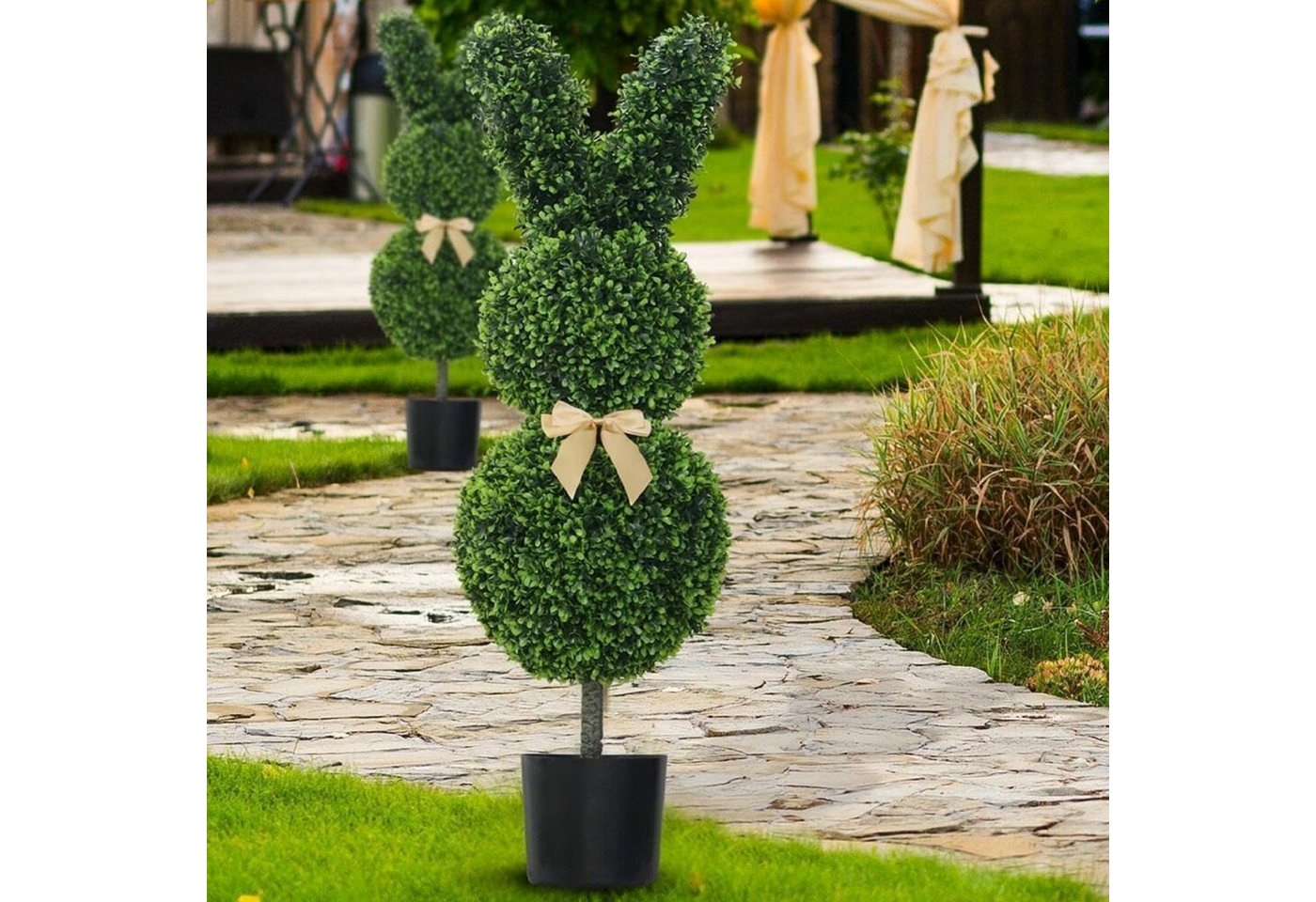 Kunstpflanze Kaninchen Gartenpfahl Hasenform Kunstbaum Buchsbaum, REDOM, Höhe 50 cm, wetterfest pflegeleicht für Home Haustür Garden Veranda Rasen Dekor von REDOM