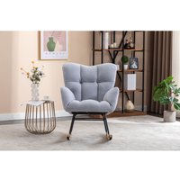 Mid-Century Modern Schaukelstuhl mit Teddy-Stoffpolsterung, gepolsterter Sitz für Wohnzimmer und Schlafzimmer, Dunkelgrau von REDOM