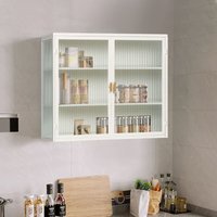 Moderner Doppeltür-Wandschrank mit 70 cm großen Glastüren und drei Regalen für Eingangsbereich, Wohnzimmer, Badezimmer, Esszimmer, Weiß Moderner Doppeltür-Wandschrank mit 70 cm großen Glastüren und drei Regalen für Eingangsbereich, Wohnzimmer, Badezimmer, Esszimmer, Weiß von REDOM