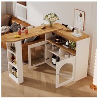 Moderner Stehtisch 193x39x105CM, Ausziehbarer Esstisch mit Stauraum, Drehbarer Bistrotisch mit 1M led Lichtleiste, Lichtfarbe einstellbar, weiß, von REDOM