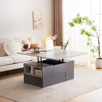 Multifunktionaler anhebbarer Couchtisch - Tischplatte lässt sich zu 2 Tischen öffnen, Weiß + Grau, Große Kapazität, Moderne Wohnzimmermöbel, von REDOM