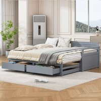 Multifunktionales Zwei-in-Eins-Tagesbett 90 (180) x 190 mit Bett aus Kiefernholz, Schubladen und grauem Ausziehbett von REDOM