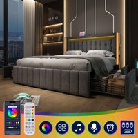 Polsterbett usb Typ c Ladefunktion LED-Beleuchtung und 4 Schubladen, Jugendbetten 140x200cm Doppelbett Bettkasten Bettgestell, Holzlattenrost, grau Polsterbett usb Typ c Ladefunktion LED-Beleuchtung und 4 Schubladen, Jugendbetten 140x200cm Doppelbett Bettkasten Bettgestell, Holzlattenrost, grau von REDOM