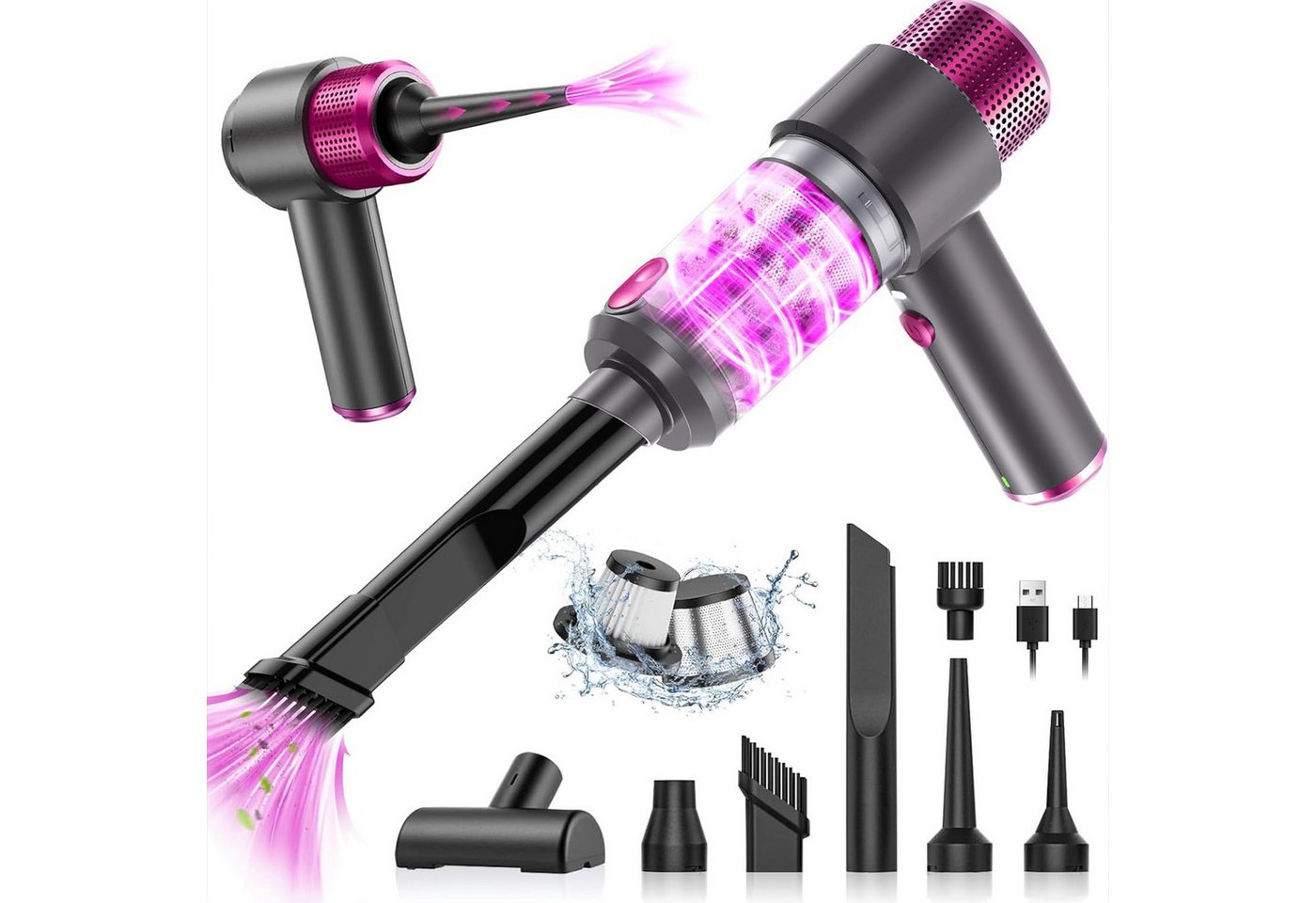 REDOM Akku-Handstaubsauger Handstaubsauger kabellos 4-in-1 Mini Staubsauger Autosauger, 50 W, beutellos, 7000Pa starke Saugleistung mit Blas- Saug- Vakuumfunktion LED-Licht REDOM Akku-Handstaubsauger Handstaubsauger kabellos 4-in-1 Mini Staubsauger Autosauger, 50 W, beutellos, 7000Pa starke Saugleistung mit Blas- Saug- Vakuumfunktion LED-Licht von REDOM