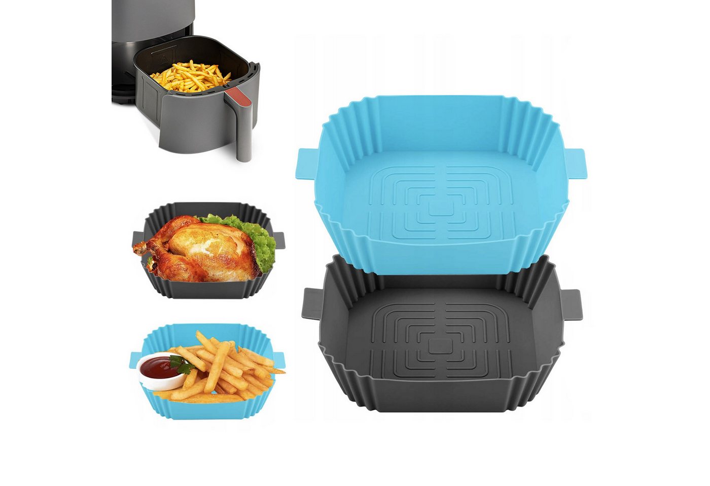 REDOM Backform 2er Airfryer Silikonform Silikoneinsatz Küchenzubehör, (Wiederverwendbar Silikoneinsatz Zubehör 2-tlg), für Mikrowelle, Kuchenform Kochgeschirr Dampfer und Backofen etc von REDOM
