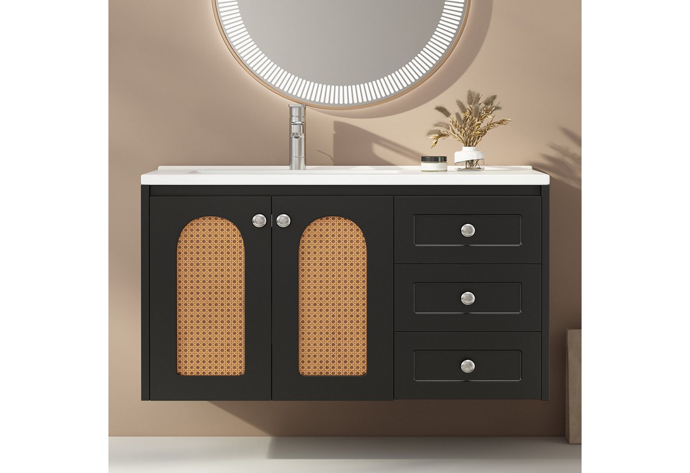 REDOM Badmöbel-Set Badschrank, Waschbecken in Breite 90 cm, Waschplatz mit 3 Schubladen, (Badezimmerspiegelschrank, Badschrank), ohne Spiegel von REDOM