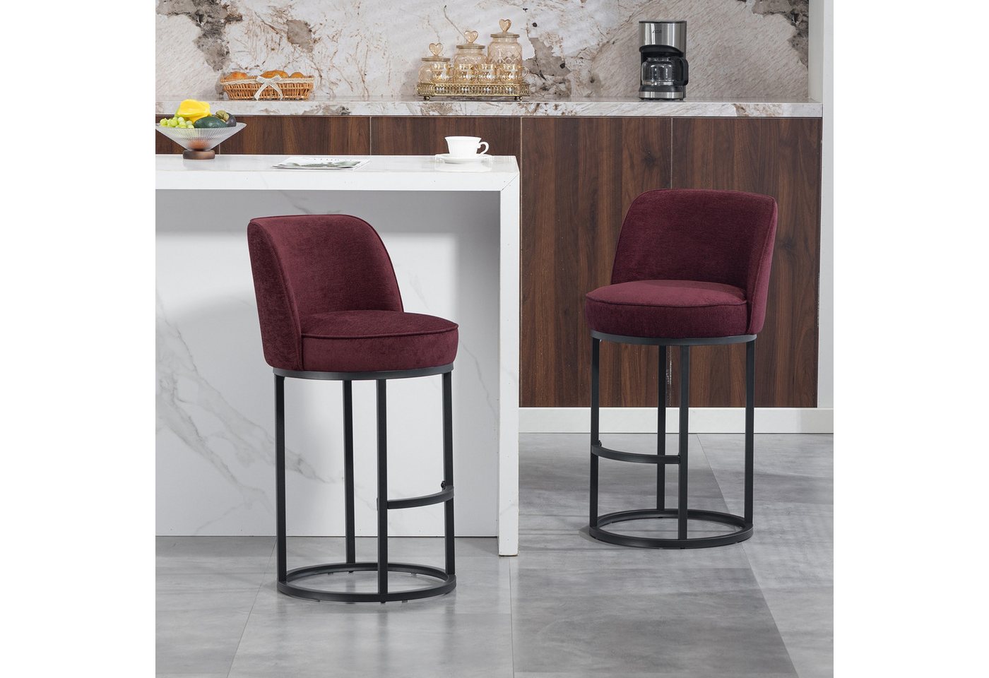 REDOM Barhocker 2er-Set mit Leinenpolster und Metallbeinen (bequeme Esszimmer- und Hausbarstühle), Barstühle Küchenstühle von REDOM