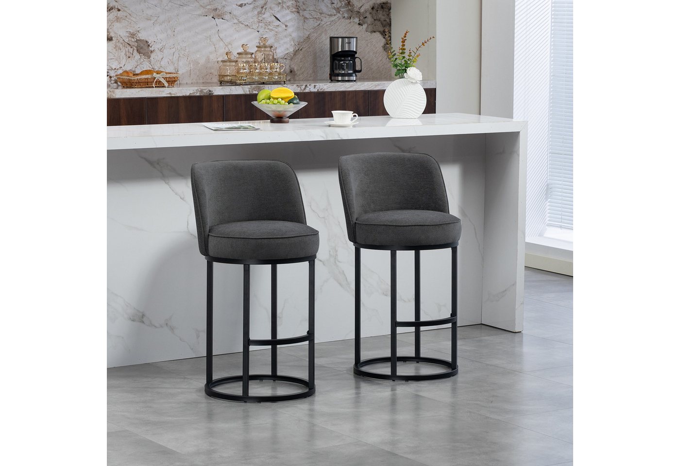 REDOM Barhocker 2er-Set mit Leinenpolster und Metallbeinen (bequeme Esszimmer- und Hausbarstühle), Barstühle Küchenstühle von REDOM